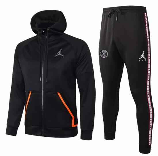 PSG Jordan Black Hoodie Jacket Training Kits with Pants 2020/21